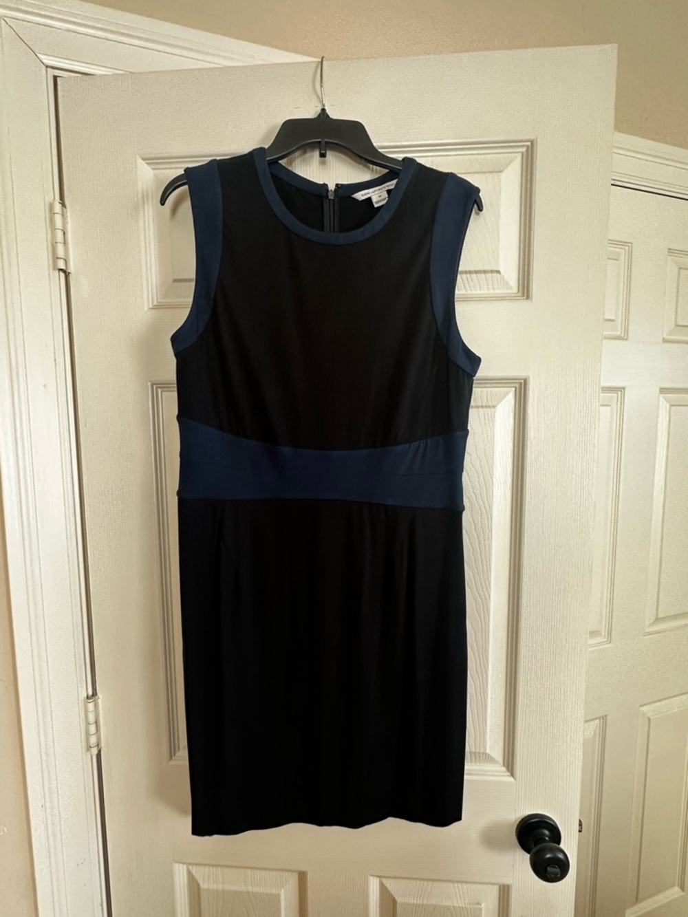 Diane Von Furstenberg Black Dress with Navy Accents, 14